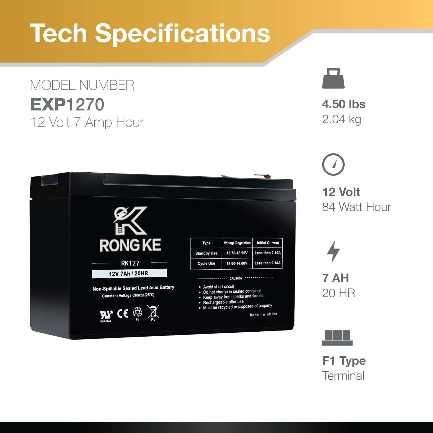 RK127 12V 7 Amp Rechargeable Battery for Security Systems