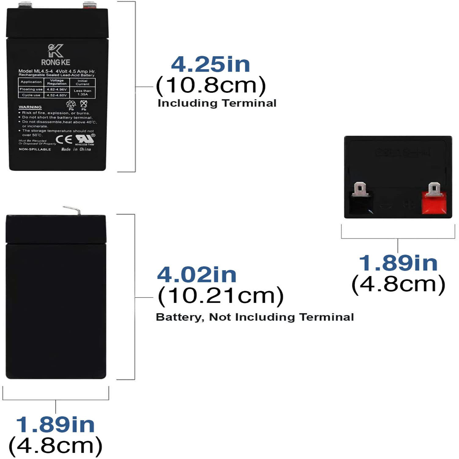 Rongke Battery 4 Volt 4.5 Ah Sealed Lead Acid Battery Brand Product