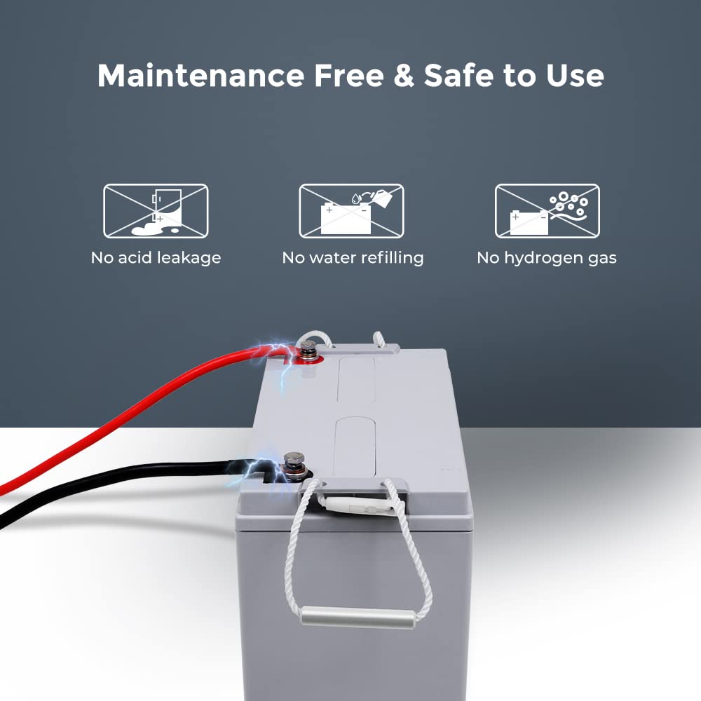 Deep Cycle AGM Battery 12 Volt 100Ah 3% Self-Discharge Rate, 1100A Max Discharge Current, Safe Charge Most Home Appliances for RV, Camping, Cabin, Marine and Off-Grid System, Maintenance-Free