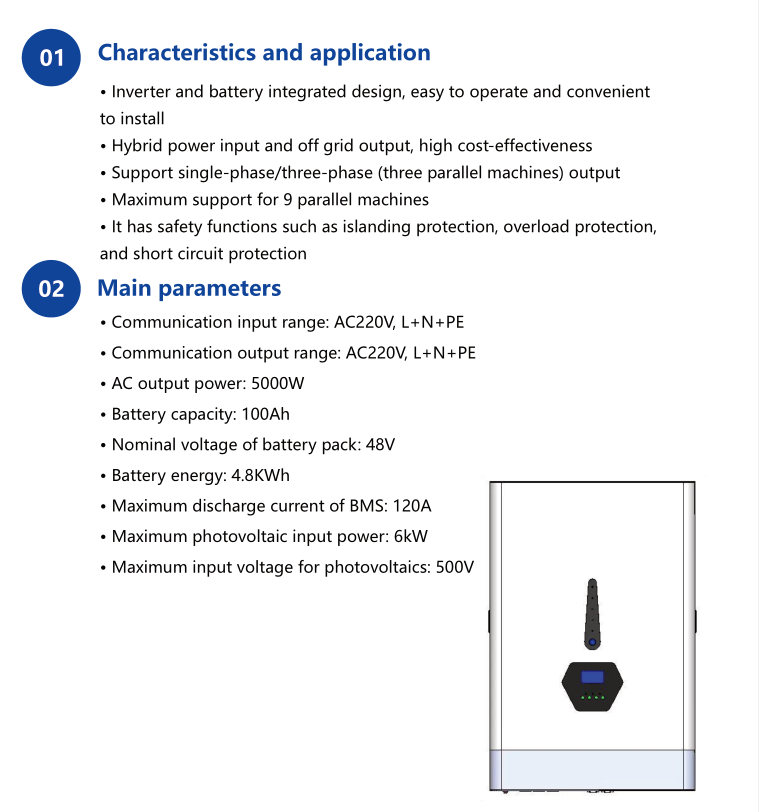 Wall-mounted All-in-one Energy Storage System 5KW Inverter and 5KWh Battery
